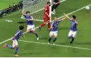  ?? ?? Ao Tanaka (second from left) celebrates scoring Japan’s winner against Spain from a cross after VAR ruled the ball had not gone out of play. Photograph: Jennifer Lorenzini/ Reuters