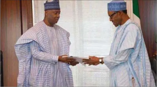  ??  ?? President Buhari and Saraki must have to work as a team in ntion’s interest