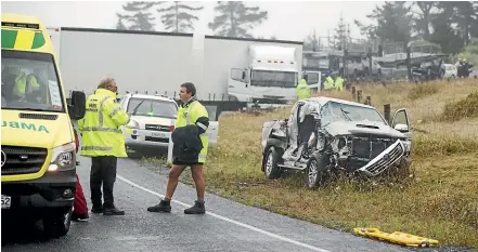  ?? RICKY WILSON/STUFF ?? There were two people in the ute that collided with a truck near Kaiko¯ ura yesterday. Both were airlifted to hospital.