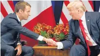  ?? Picture / AP ?? Emmanuel Macron (left) and Donald Trump met yesterday in New York ahead of the opening of the General Assembly.