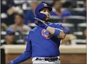  ?? KATHY WILLENS – THE ASSOCIATED PRESS ?? The Cubs’ Victor Caratini watches his three-run home run in the seventh inning. He also hit a solo shot in the second.