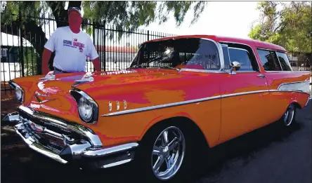  ?? PHOTO BY DAVID KRUMBOLTZ — STAFF ?? Bob Rohatch of Livermore with his 1957 Chevrolet Nomad. It took 81/2 years for the station wagon to be restored.