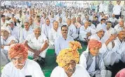  ?? HT FILE ?? Villagers in Manesar village at a mahapancha­yat against land acquisitio­n by the government and builders.