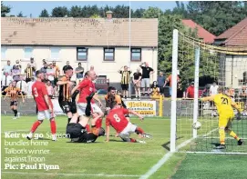  ?? Pic: Paul Flynn ?? Keir we go Samson bundles home Talbot’s winner against Troon