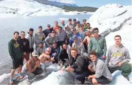  ?? COURTESY MAT-SU MINERS ?? Members of the Mat-Su Miners baseball team tour Matanuska Glacier during an off day from the Alaska Baseball League on Wednesday.