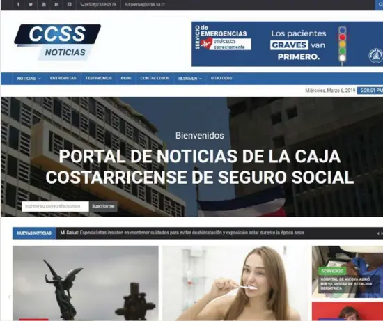  ?? CAPTURA DE SITIO WEB ?? Esta es la página de inicio del nuevo sitio informativ­o de la Caja, que se estrenó el martes 5 de marzo.