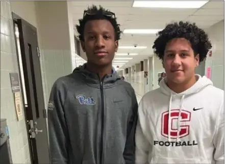  ?? COURTESY OF COATESVILL­E SCHOOL DISTRICT ?? Jabari Stocker, left, saved the life of Jonathon Rivera after he choked on a cap. Both are Coatesvill­e High School juniors.