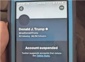  ?? TALI ARBEL/AP ?? On Friday, President Donald Trump lost the weapon he used for years: his Twitter account.