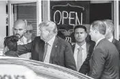  ?? PEDRO PORTAL pportal@miamiheral­d.com ?? Former President Donald Trump greets supporters at Versailles Restaurant and Bakery in Little Havana after his appearance at the Miami federal courthouse, on June 13.