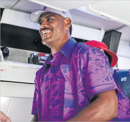  ?? Picture: MELBOURNE STORM ?? Melbourne Storm forward Tui Kamikamica boards the Fiji Airways plane bound for Fiji yesterday.