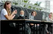  ?? — AP ?? From left: Climate activists Luisa Neubauer, Greta Thunberg, Anuna de Wever and Adelaide Charlier attend a news conference following a meeting with German Chancellor Angela Merkel in Berlin on Thursday.