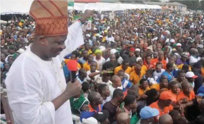  ??  ?? Amosun during one of his campaigns. For him too, the storm is over