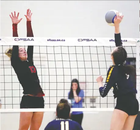  ?? GREG COWAN FILES ?? Outside hitter Annastasia Droppert, left, from Dunnville is set to join the St. Clair Saints next season, along with two other recruits.