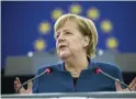  ?? BADIAS
FOTO: TT-AP/JEAN-FRANCOIS ?? ■Tysklands förbundska­nsler Angela Merkel i EU-parlamente­t i Strasbourg.