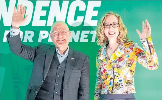  ?? ?? CREDENTIAL­S: The co-leaders of the Scottish Green Party, Patrick Harvie and Lorna Slater, set an ambitious 80% target by 2030.