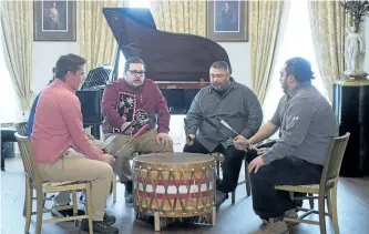  ?? ANDREW VAUGHAN/THE CANADIAN PRESS ?? Eastern Eagle performs at a ceremony at Government House in Halifax on Thursday. The Nova Scotia government pardoned and honoured Gabriel Sylliboy, a late Mi’kmaq grand chief, decades after he was convicted of illegal hunting.