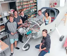  ?? Photos: FAIRFAX NZ ?? Students Cody Golaboski, Jordan Williams, Ruby Meek, Matthew O’Connell, Bernadine Tonoa and Rian Wheeler are loving building the plane.