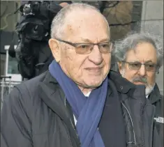  ??  ?? ON HIS CASE: Attorney Alan Dershowitz leaves a Manhattan court Monday after a hearing on his legal battle with an Epstein accuser.