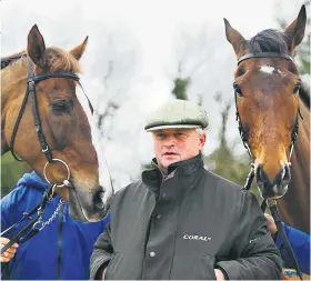 ??  ?? Gold standard: Colin Tizzard with top chasers Native River (left) and Cue Card