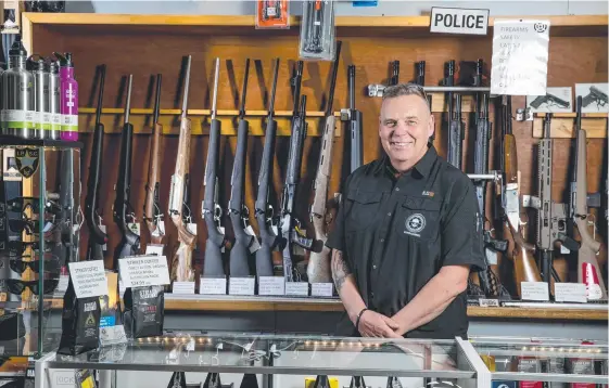  ?? Picture: Jerad Williams ?? G&A Tactical owner Lee Haslett says the sale of guns has gone “crazy” since March, with widespread fear of a breakdown in society.