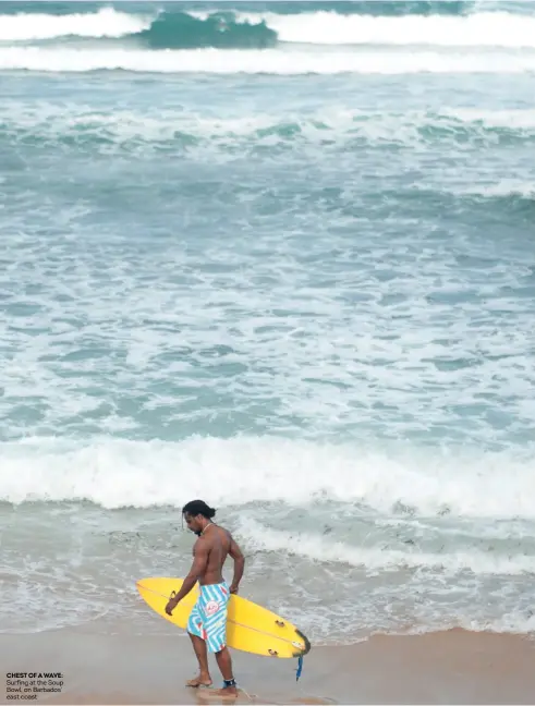  ??  ?? CHEST OF A WAVE: Surfing at the Soup Bowl, on Barbados’ east coast
JUNE 2020