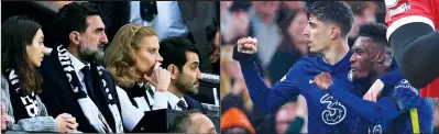  ?? ?? Newcastle chairman Yasir Al-Rumayyan (centre) and director Amanda Staveley (right)
Chelsea’s Kai Havertz (left) celebrates with Callum Hudson-Odoi