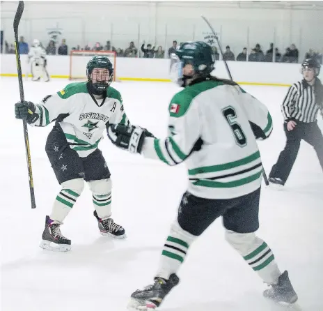  ?? LIAM RICHARDS ?? Jordyn Holmes, left, Kaitlin Jockims and the rest of the Saskatoon Stars are hoping to celebrate another series win this weekend when they face the Eastman Selects in the Esso Cup West Regional starting Friday in Steinbach, Man. The winner moves on to...