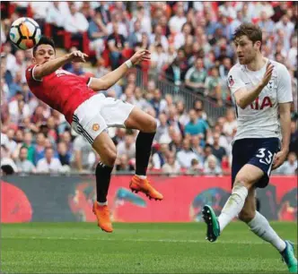  ??  ?? Sanchez scored an athletic header to equalise for United yesterday