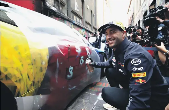  ?? Getty ?? Daniel Ricciardo was in Melbourne yesterday for a promotiona­l street art event for Red Bull Racing and Aston Martin ahead of Sunday’s Australian Grand Prix