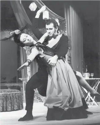  ??  ?? Mary Margaret Neville dances the tango in a 1974 production of Ring Round the Moon. ‘She worked until her feet bled to get that right,’ her friend Hilary Blackmore remembers.