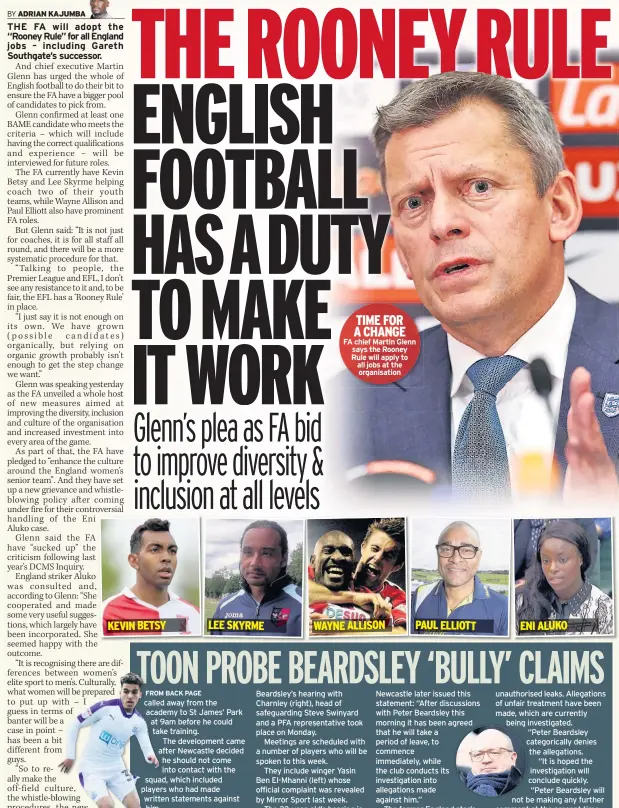  ??  ?? TIME FOR A CHANGE FA chief Martin Glenn says the Rooney Rule will apply to all jobs at the organisati­on