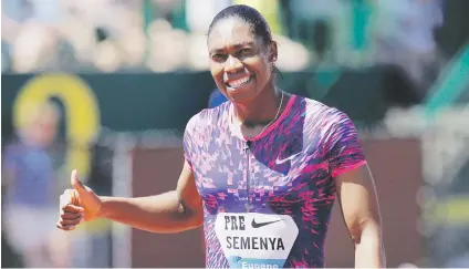  ?? Picture: EPA ?? COMPOSED. Caster Semenya gives a thumbs-up after winning the women’s 800m race at the IAAF Diamond League meeting in Oregon on Saturday.