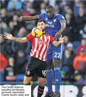  ??  ?? The Cardiff defence, including Sol Bamba, pictured, marshalled Charlie Austin really well