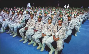  ?? Ahmed Kutty/Gulf News ?? Military cadets at the last day of the Mohammad Bin Zayed Majlis in Adnec yesterday.