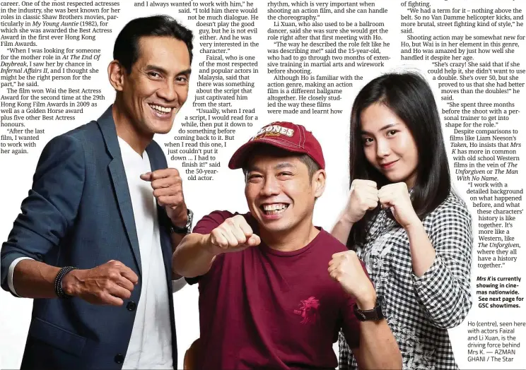  ?? — AZMAN GHANI / The Star ?? Ho (centre), seen here with actors Faizal and Li Xuan, is the driving force behind Mrs K.
