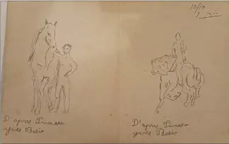  ?? (Photo Yves Bosio) ?? Yves Bosio avait moins de 10 ans quand Pablo Picasso a donné une note à ses dessins – qu’il authentifi­a avec une dédiace.