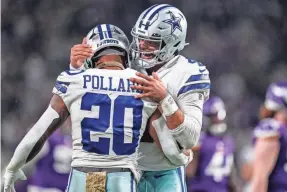  ?? BRACE HEMMELGARN/USA TODAY SPORTS ?? Quarterbac­k Dak Prescott is losing Cowboys teammates from 2023, including running back Tony Pollard.