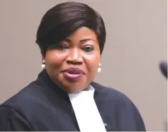  ?? (Eva Plevier/Reuters) ?? PUBLIC PROSECUTOR Fatou Bensouda attends a trial at the ICC (Internatio­nal Criminal Court) in the Hague last summer.