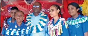  ?? ?? From left: Gandhi Bhawan Primary School deputy head boy Rethart Kumar, head boy Eneriko Turaga, chief guest Ajay Builders Limited Managing Director Ajay Kumar, head girl Lanieta Apao and deputy head girl Suhana Devi on May 6, 2022.