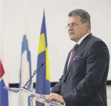  ?? ?? EU Commission vice-president Maros Sefcovic speaking after yesterday’s talks in London