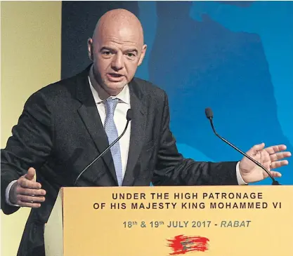  ??  ?? Fifa president Gianni Infantino speaks during the first ever African Football Symposium in Skhirat.