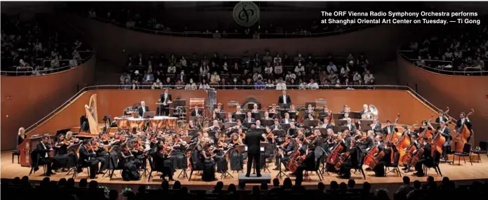  ?? ?? The ORF Vienna Radio Symphony Orchestra performs at Shanghai Oriental Art Center on Tuesday. — Ti Gong