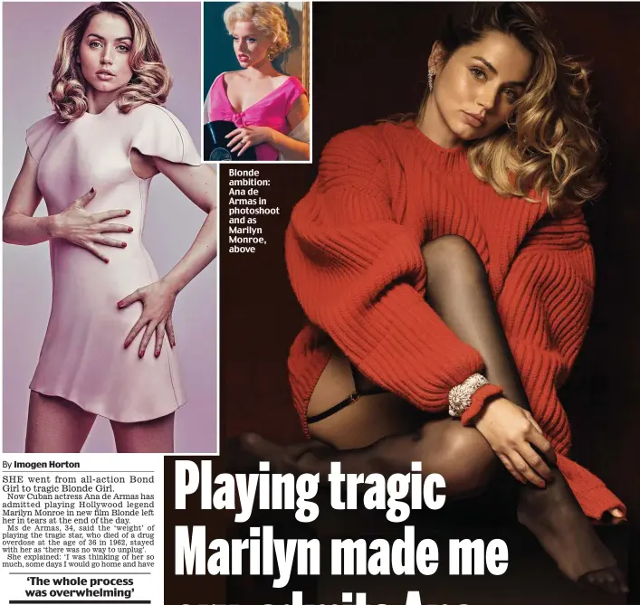  ?? ?? Blonde ambition: Ana de Armas in photoshoot and as Marilyn Monroe, above