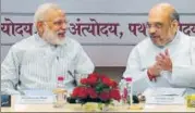  ?? PTI FILE ?? PM Narendra Modi with BJP president Amit Shah at a meeting with BJP chief ministers in New Delhi.