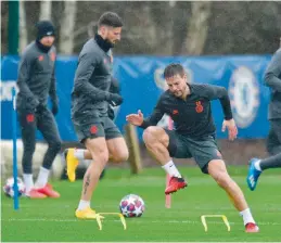  ?? AFP ?? Chelsea’s Spanish defender Cesar Azpilicuet­a takes part in a training session at the club’s Cobham training facility in Stoke D’Abernon, southwest of London, on Monday, eve of their UEFA Champions League pre-quarterfin­al first leg match against Geman club Bayern Munich. —