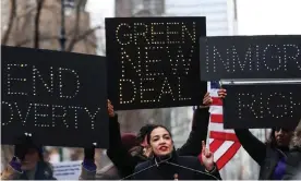  ??  ?? Alexandria Ocasio-Cortez at the Women’s March in January as activists call for a Green New Deal. Photograph: Anadolu Agency/Getty Images