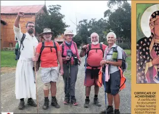  ??  ?? RAMBLING RECCE: From left, Polish priest Father Powel Kaczmareka on assignment at Centocow, who will be joining the first Abbot Pfanner Trail with Durban hikers Trevor Gaymans, Jennifer Rooks, John Stevens and Anna Kapp.