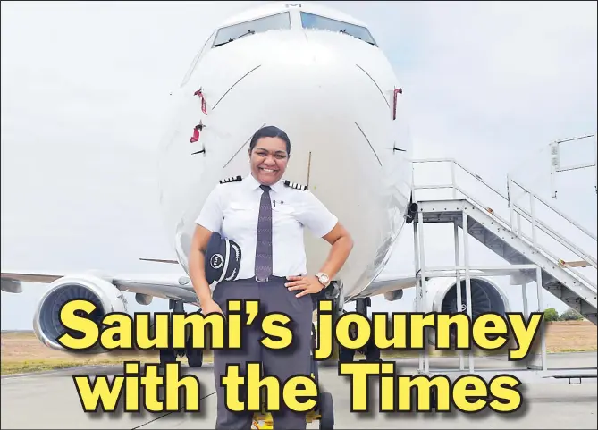  ?? Picture: FT FILE ?? Fiji’s first female jet command, Captain Selai Saumi, stands in front of a Boeing 737 aircraft.