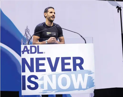  ?? (ADL) ?? SOCIAL MEDIA star Nas Daily speaks onstage at the ADL’s ‘Never Is Now’ conference on antisemiti­sm on social media, in New York yesterday.
