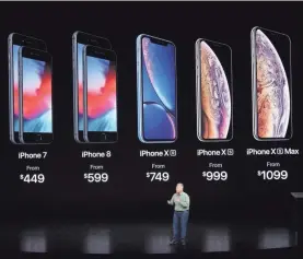  ?? JEFFERSON GRAHAM/USA TODAY ?? Apple displays its complete lineup of iPhones.